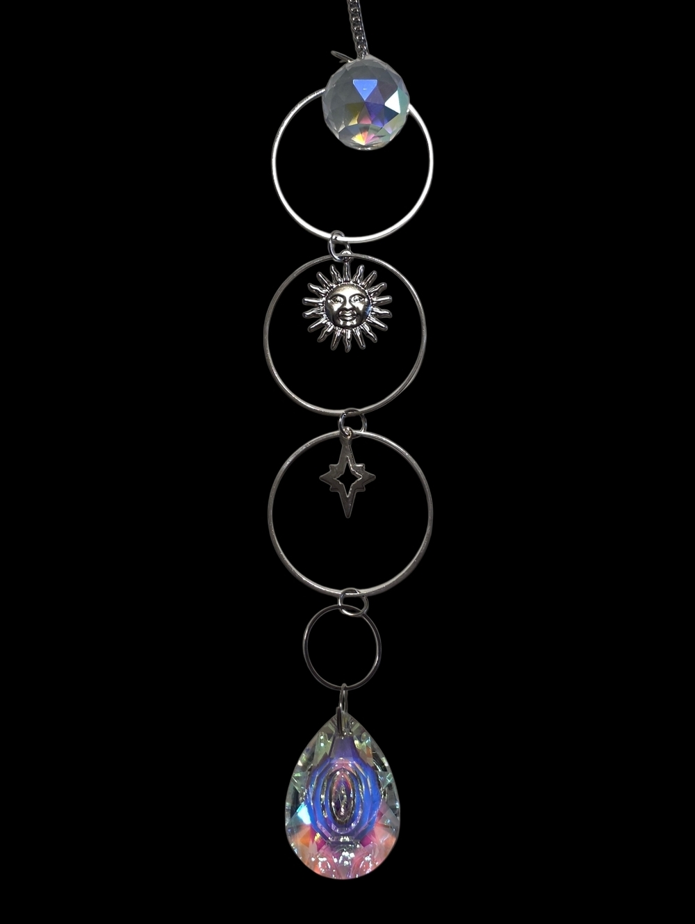 16 Inch Iridescent Crystal Hanging Silver Metal Suncatcher Decorative Home Decor - Picture 3 of 5